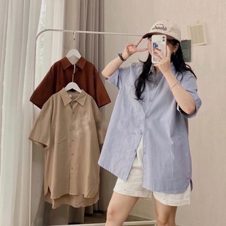 Áo sơ mi nữ cộc tay trơn chất thô mềm ZiniStore