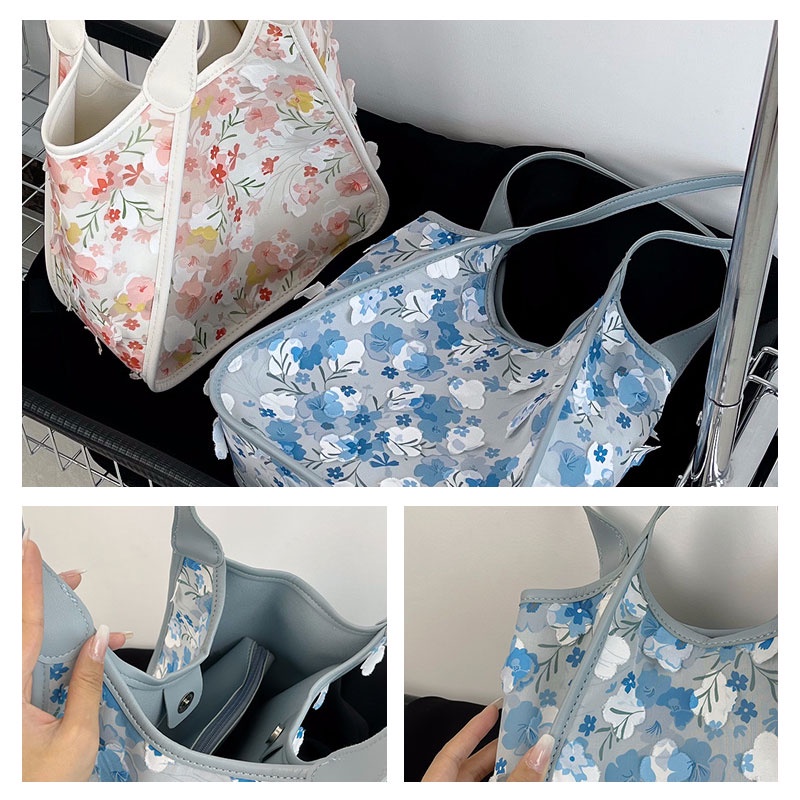 Mischa Túi Xách canvas Đeo Vai Sức Chứa Lớn Họa Tiết Hoa Thời Trang Cao Cấp