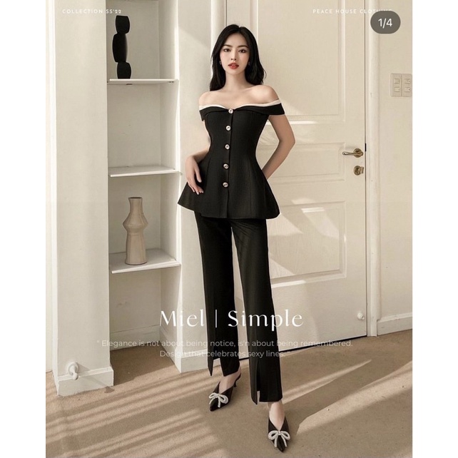 Áo trễ vai PEACE HOUSE CLOTHING màu đen size S