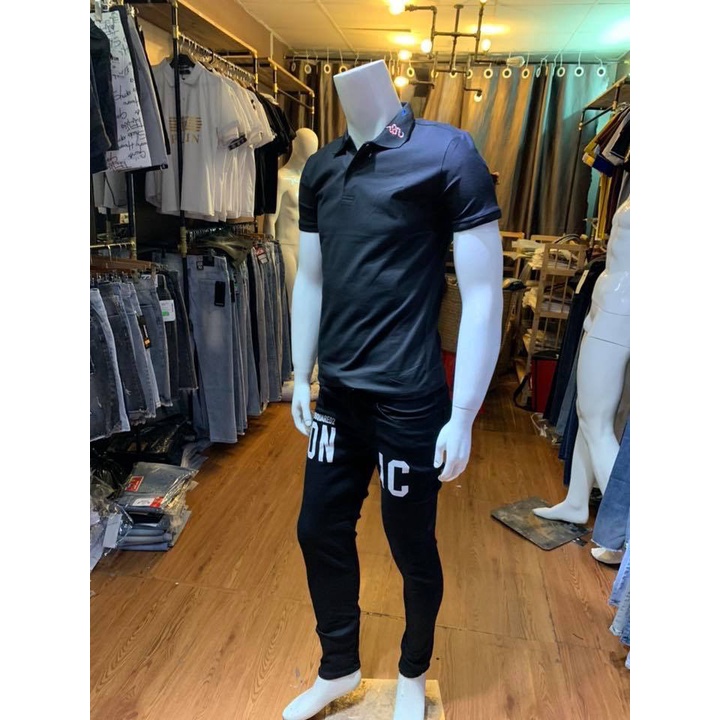 Quần jean nam đen trơn in logo icon chất vải dày dặn co giãn phong cách 1979