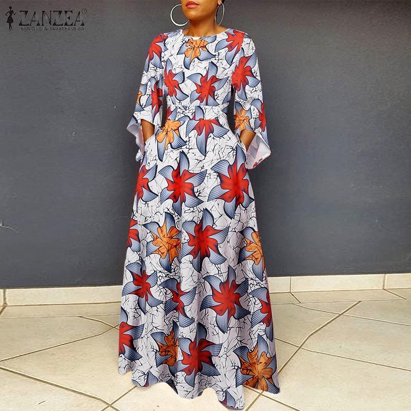 Zanzea Đầm Chữ A Cổ Tròn Tay Loe Có Túi Thời Trang Cho Nữ