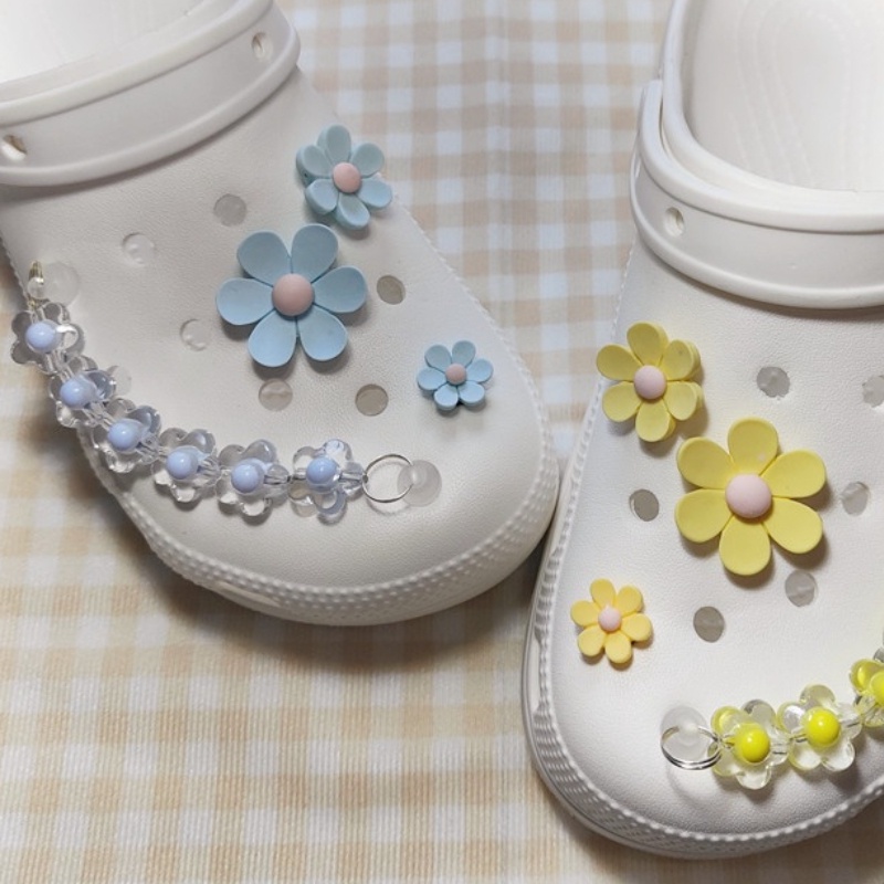 Thời trang cầu vồng hoa crocs jibbitz chain rhinestones jibits croc charm crystal heart croc jibbits for women shoes phụ kiện giày bùa ghim trang trí
