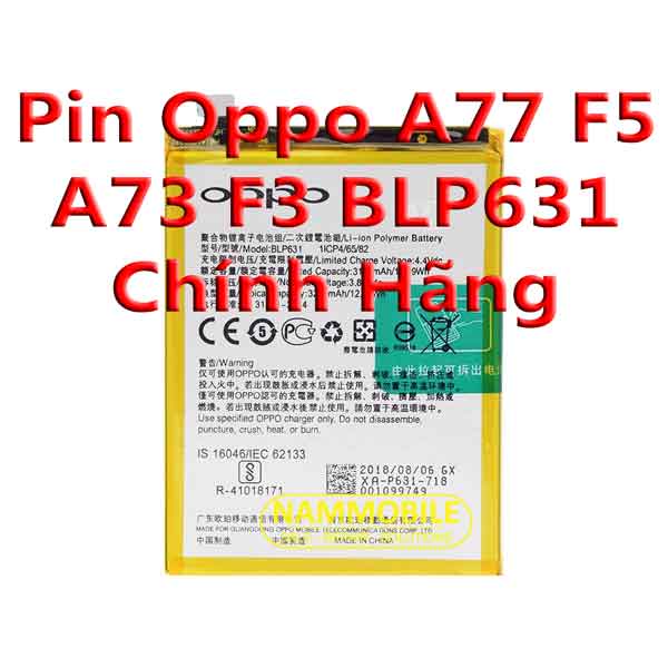 Pin Oppo F3, F5 BLP631 3200mAh zin + Tặng Keo Dán Pin-FREESHIP
