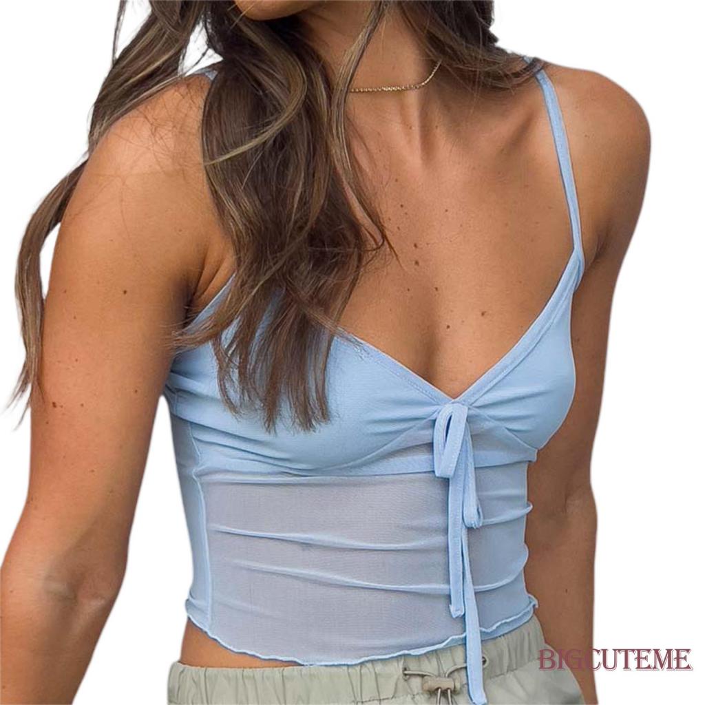 Áo Hai Dây Cổ Chữ V Màu Sắc Thời Trang Mùa Hè Cho Nữ