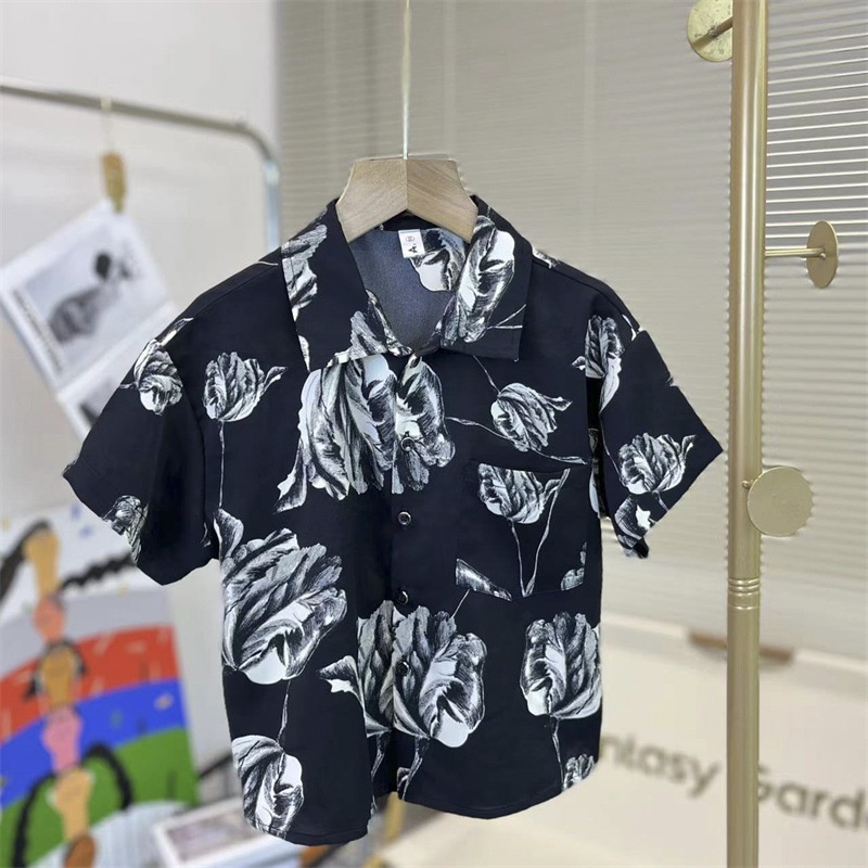 Áo Sơ Mi Tay Ngắn In Họa Tiết Phong Cách Retro Cho Bé Trai