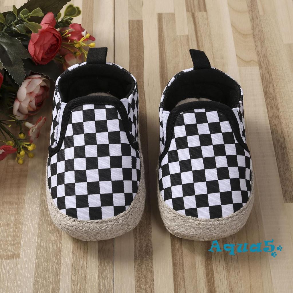 Aqq-giày Tập Đi Đế Mềm Màu Trơn / Sọc / Kẻ Ô Chống Trượt Mùa Xuân Hè Cho Bé Trai Sơ Sinh