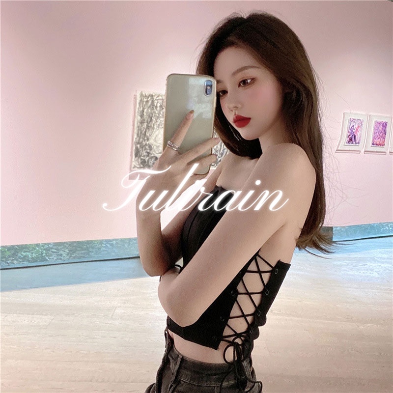 Ulirain Áo Ngực Nhỏ Hai Dây Khoét Lỗ Xương Cá Màu Đen match Gợi Cảm Mặc Bên Trong Dành Cho Bạn Nữ