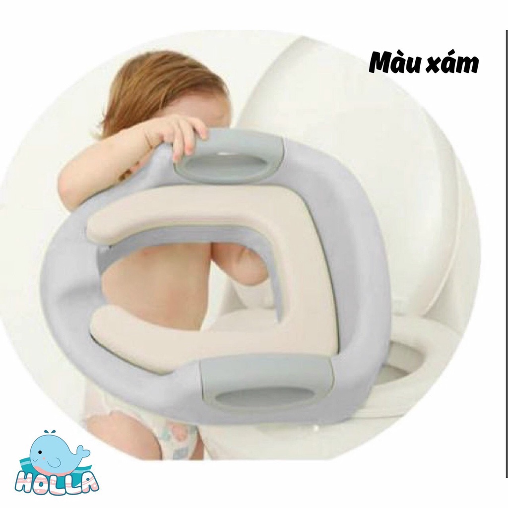 Bệ thu nhỏ bồn cầu Holla có tay vịn hoạ tiết đơn sắc giúp bé tự lập đi vệ sinh an toàn - Haobaby2018