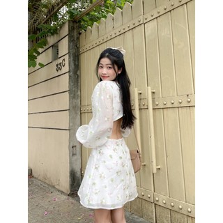 Đầm hoa khoét lưng