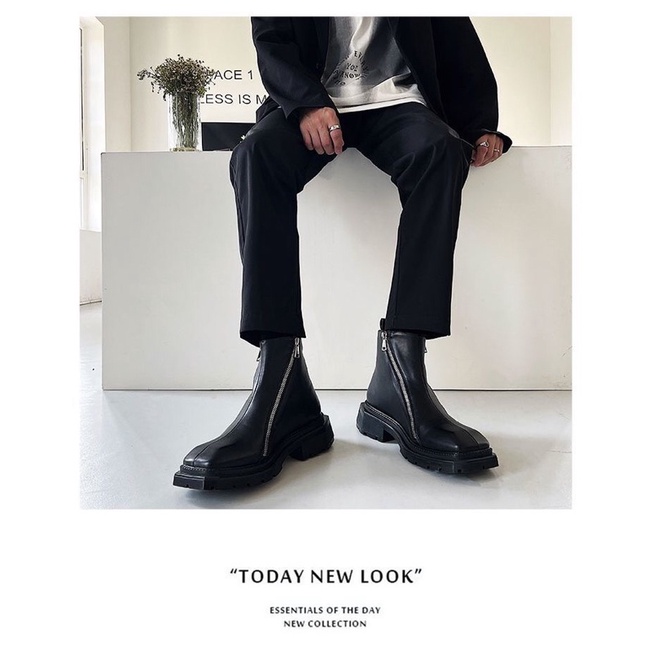 Giày boots da nam nữ mũi vuông cổ lửng phối khoá 2 bên hông FOOTMADE