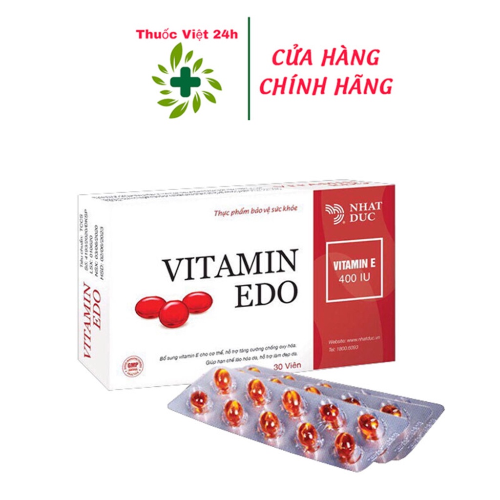 Viên Uống Vitamin EDO - Hỗ Trợ Bổ Sung Vitamin E Hạn Chế Lão Hóa Da - Hộp 30 Viên - ThuocViet24h