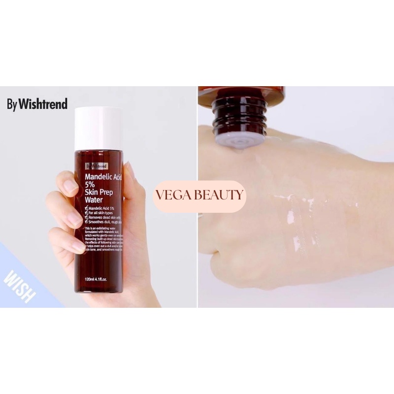 [Tem phụ] Tẩy da chết dịu nhẹ By Wishtrend Mandelic Acid 5% Skin Prep Water 120ml giúp mịn da, mờ thâm