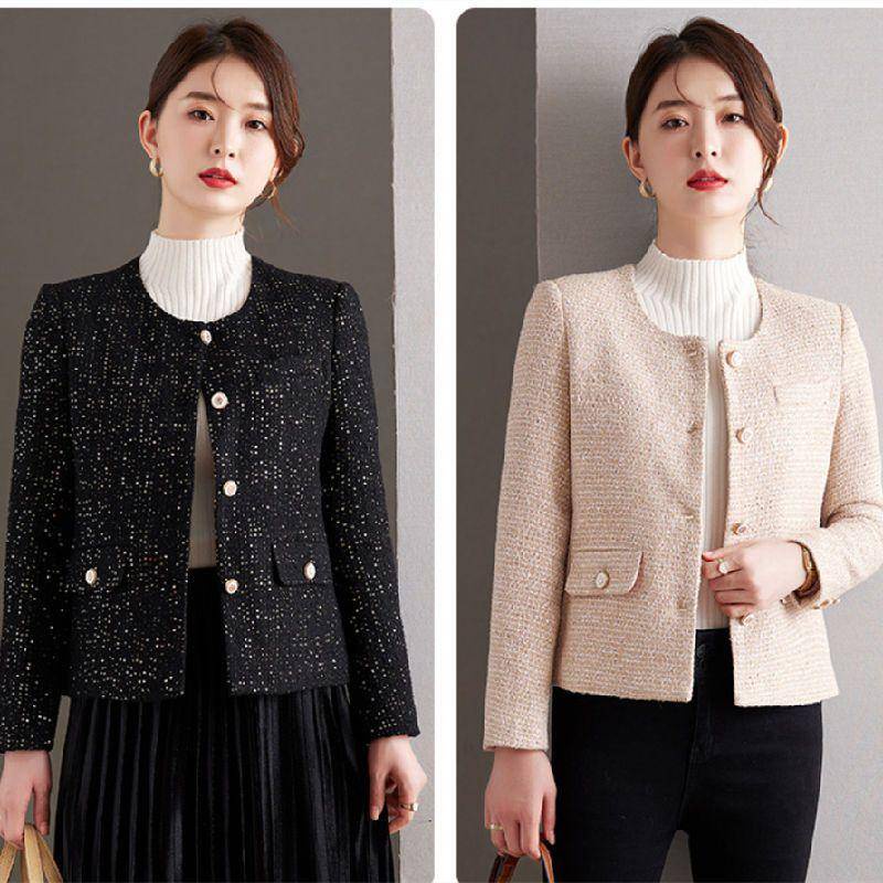 Áo Khoác Ngắn Cổ Tròn Màu Sắc Tương Phản Phong Cách Pháp Thời Trang Xuân Thu 2023 Cao Cấp Cho Nữ Tw