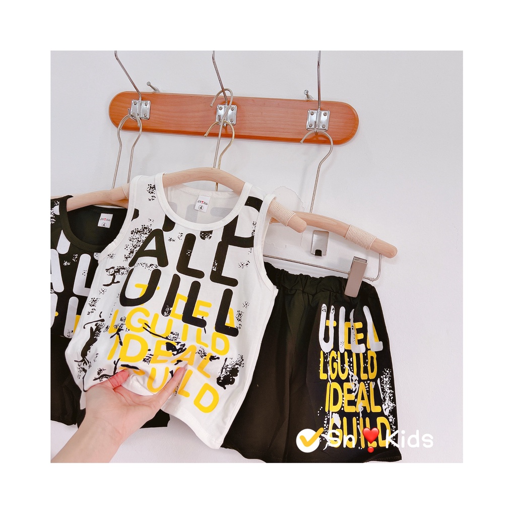 Bộ cộc tay bé trai , sét bộ áo ba lỗ chữ chất cotton tàu siêu đẹp cho bé trai 10-30kg