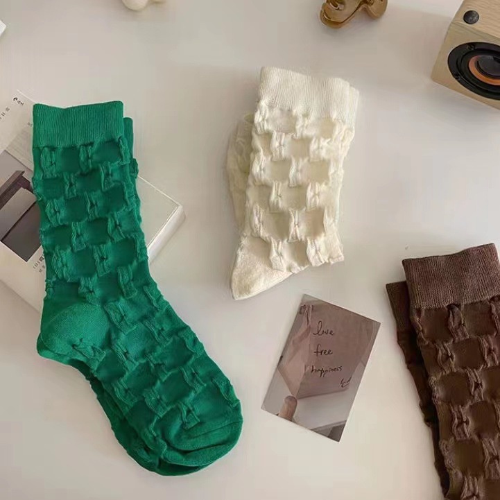 Vớ Dài Trung Bình Màu Trơn Họa Tiết Sọc Caro Thời Trang Xuân Hè Cho Nữ