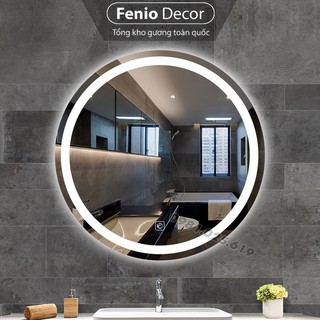Gương led cảm ứng treo tường FENIO hình tròn led viền 3 chế độ màu sắc