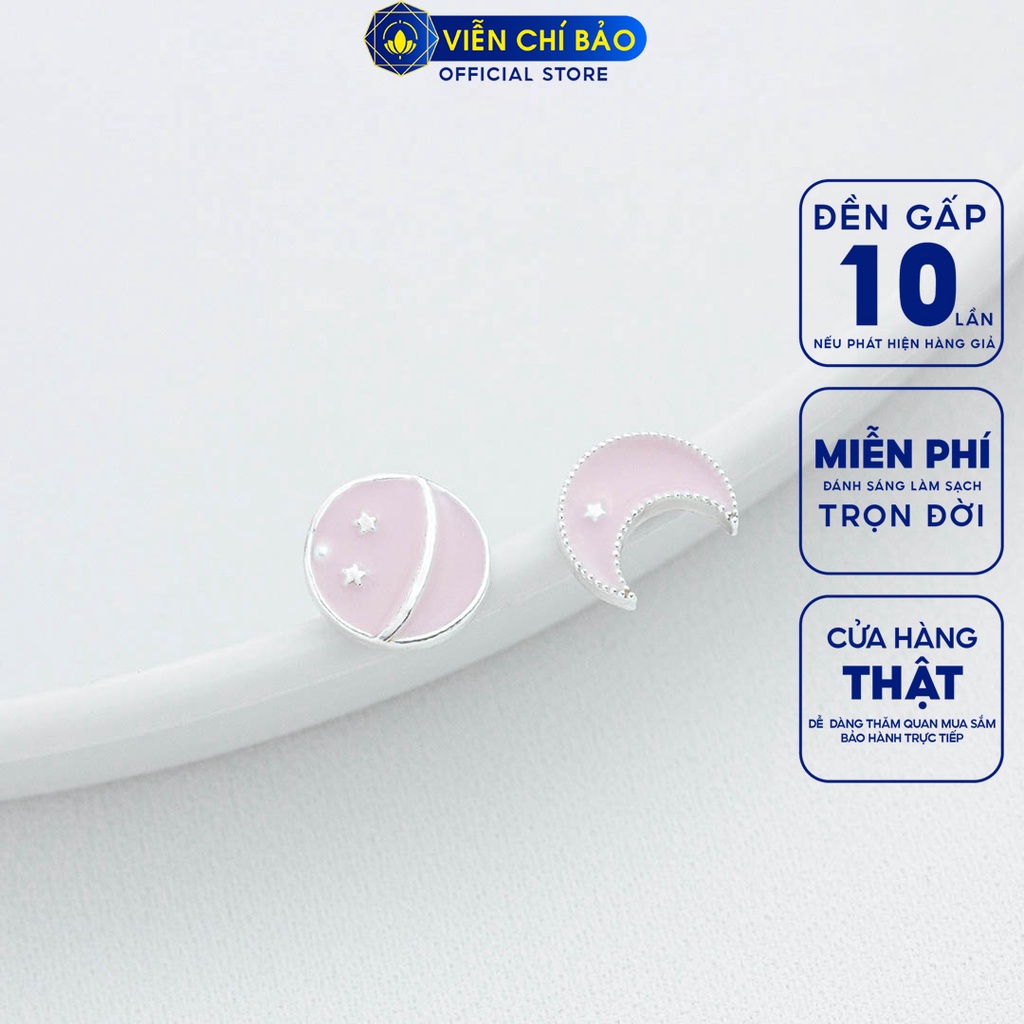 Bông tai bạc nữ mặt trăng địa cầu hồng chất liệu bạc 925 thời trang phụ kiện trang sức nữ Viễn Chí Bảo B400343-H