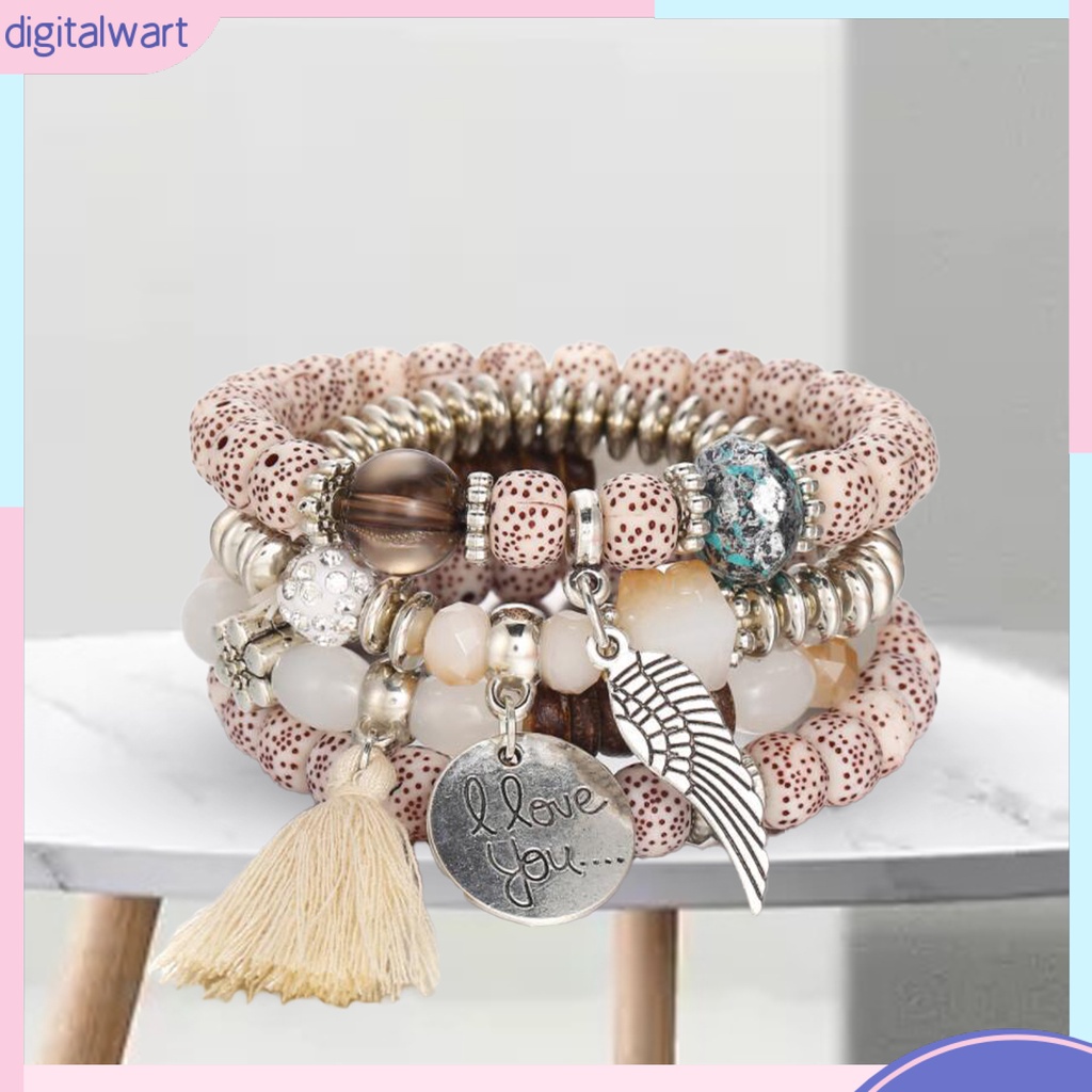 Set 4 Vòng Tay Chuỗi Hạt Nhiều Lớp Phong Cách Bohemian Hiện Đại Cho Nữ