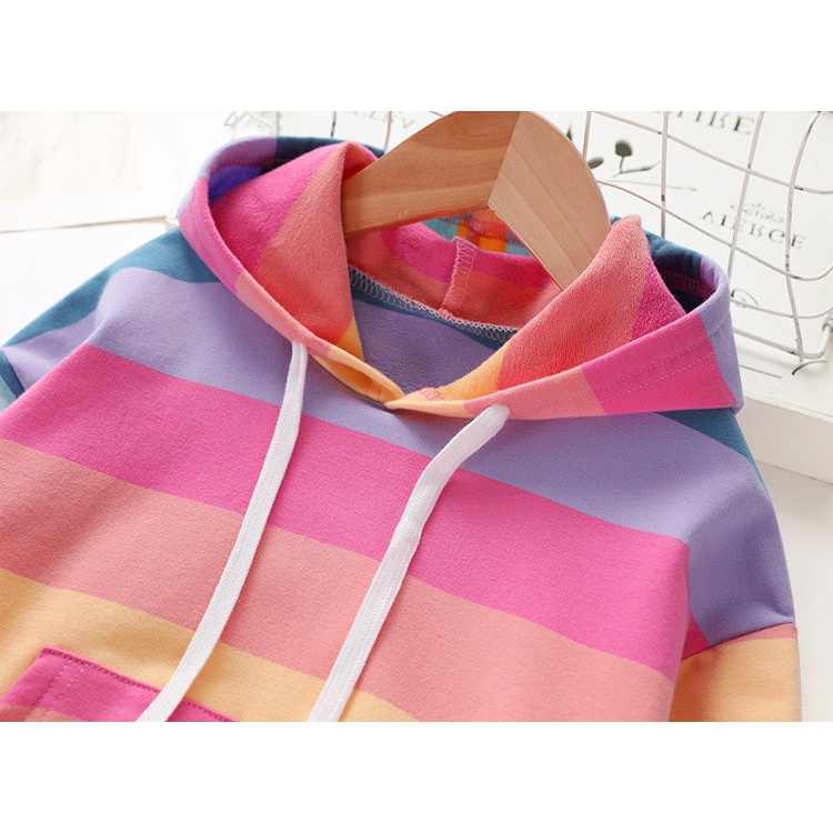 Áo Sweater Kẻ Sọc Màu Sắc Cầu Vồng Phong Cách Hàn Quốc Dành Cho Bé Gái 2-10 Tuổi