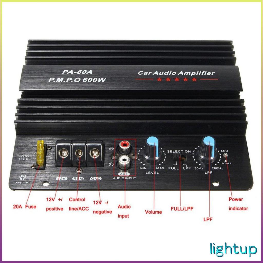 Bộ khuếch đại âm thanh xe hơi công suất cao 12V 600W Loa siêu trầm mạnh mẽ Amp Pa-60A