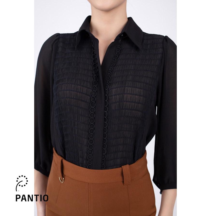 FAS33211 - Áo sơ mi kiểu công sở vải chiffon dáng suông thân xếp mí tay bồng pha vải voan - Pantio