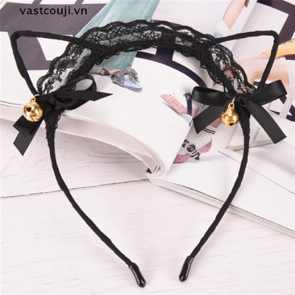 Băng Đô Tai Mèo Phối Ren Hóa Trang Dự Tiệc Cho Nữ