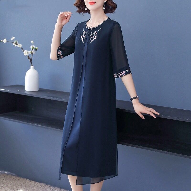 Váy dài trung niên cao cấp mùa hè của mẹ trung niên, quần áo phụ nữ trung niên 50 tuổi
