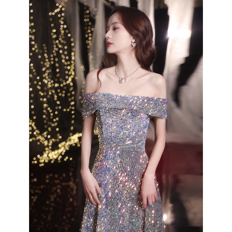 ⭐Hàng Có Sẵn Bán Chạy⭐One Đầm Dự Tiệc Trễ Vai Đính Kim Sa Lấp Lánh Cao Cấp Sang Trọng Cho Nữ