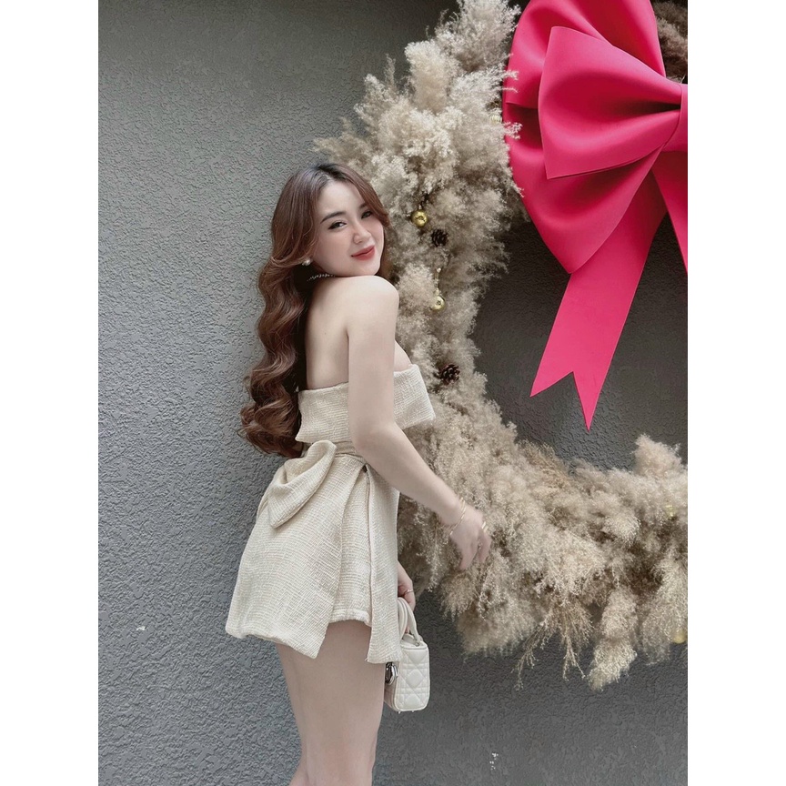 [3.3 Sales Freeship] Set áo cúp ngực dáng xòe cột nơ sau xẻ tà phối quần đùi, set jum đùi đi chơi, dự tiệc trẻ trung mtb