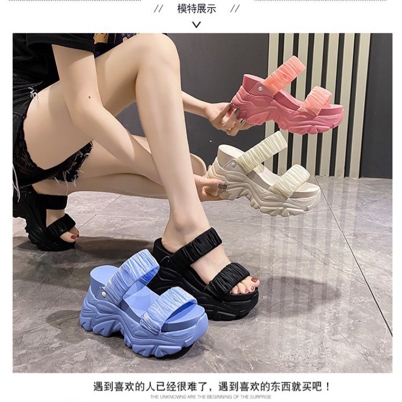 Dép  bánh mì 2 quai lụa đế cao 10cm