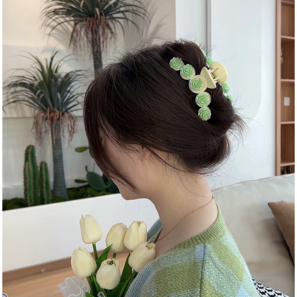 Kẹp Tóc Hình Hoa &amp; Bướm Màu Xanh Lá