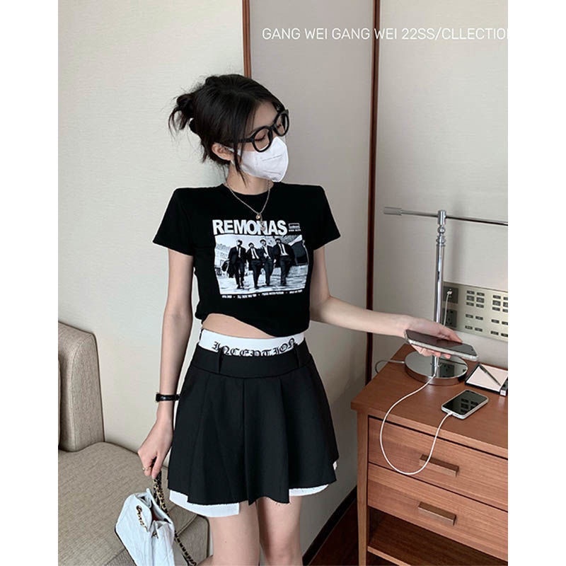 Áo Thun COZOKC Tay Ngắn Hở Rốn In Họa Tiết Thời Trang