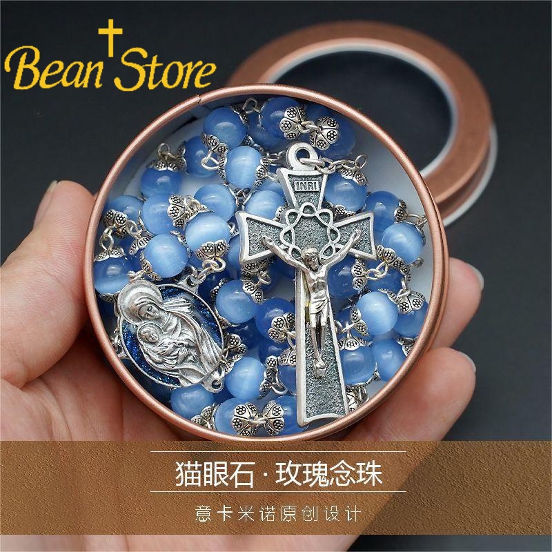Vòng Tay Hạt Đá Opal Hoa Hồng Thẻ Đậu Hoa Hồng Hạt Rosary Kiểu Âu Mỹ Kèm Hộp Đựng Phong Cách Đức Mẹ Ý / Pháp