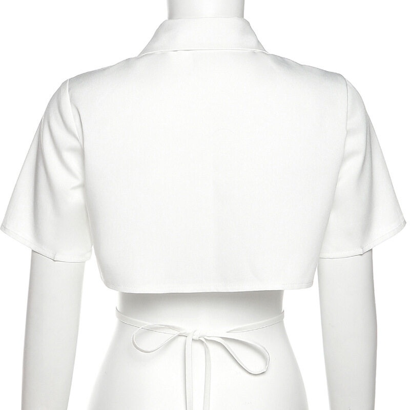 Kliou 2023  Áo Sơ Mi Ngắn Mỏng Thoáng Khí Hở Rốn Phong Cách Đường Phố Gợi Cảm Đa Năng Phong Cách Mới 2023 Kèm Cà Vạt Cho Nữ Sinh