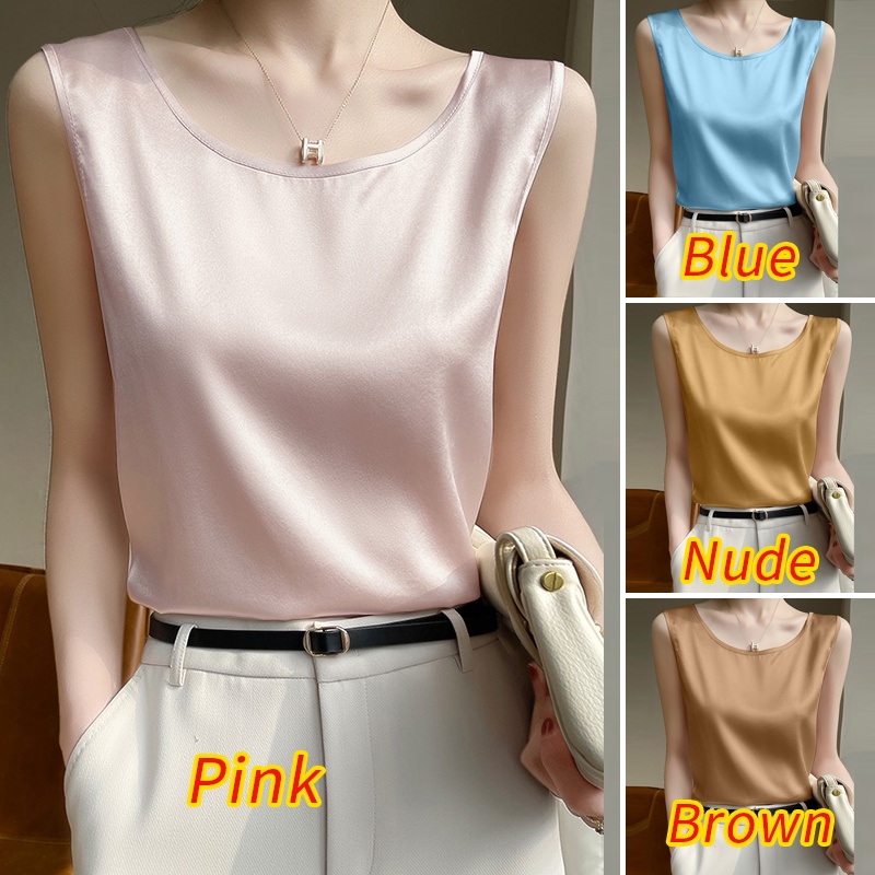 ZANZEA Áo Vải Satin Không Tay Cổ Tròn Thời Trang Cho Nữ