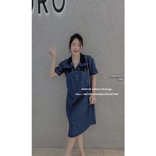 Đầm jean dáng suông phối cổ bẻ
