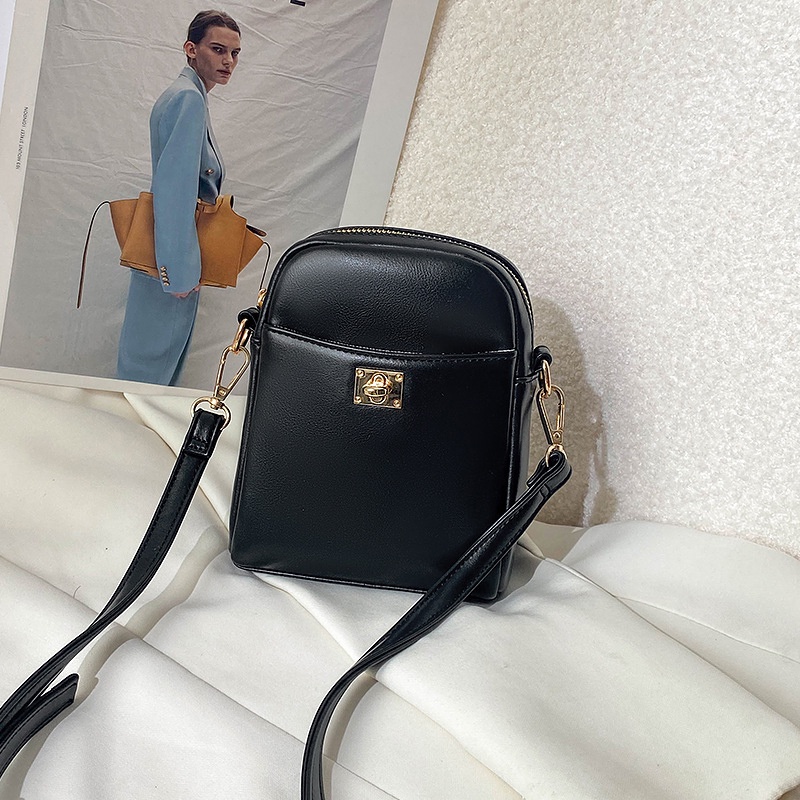 Túi Đeo Chéo mini Bằng Da Có Khóa Kéo Phong Cách Hàn Quốc Thời Trang Cho Nữ