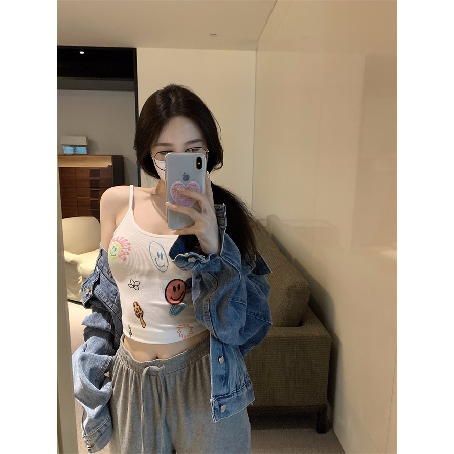 QKOOLE Áo croptop dáng ôm in họa tiết phong cách quyến rũ thời trang mùa hè cho nữ