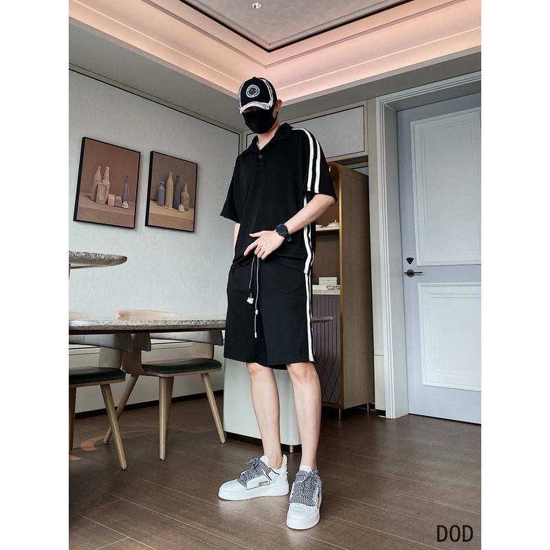 Bộ Polo Nam Nữ AMBITION Cổ Bẻ Áo Quần Phối Viền 2 Sọc Vai Sành Điệu, 2 Màu Siêu Hot Cotton Ngoại Dày Dặn Cá Tính