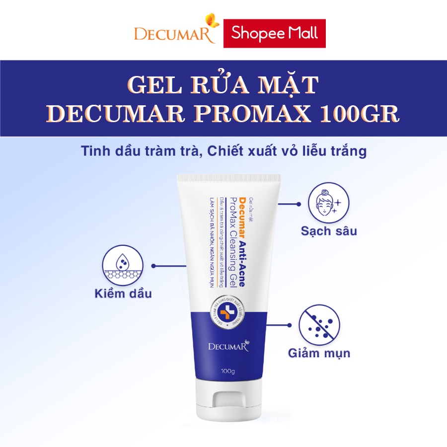 Sữa Rửa Mặt Dạng Gel Ngừa Mụn Decumar Anti-Acne ProMax Cleansing Gel 7g + 50g + 100g