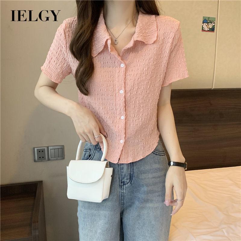 IELGY  Áo Kiểu Xếp Ly Dáng Ngắn Phong Cách retro Thời Trang Cho Nữ