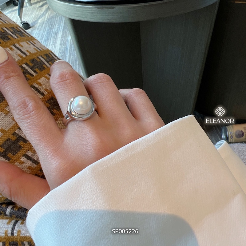 Nhẫn nữ hở bạc 925 Eleanor Accessories mặt tròn ngọc trai nhân tạo phụ kiện trang sức basic 5226
