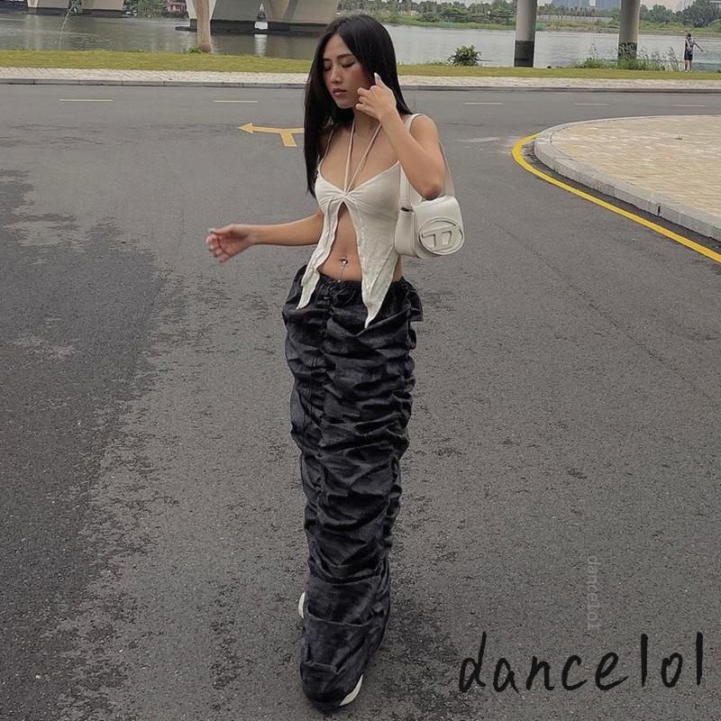 Dance1o1-Áo hai dây Hở Lưng Màu Trơn Mùa Hè Giản Dị Dành Cho Bạn Nữ
