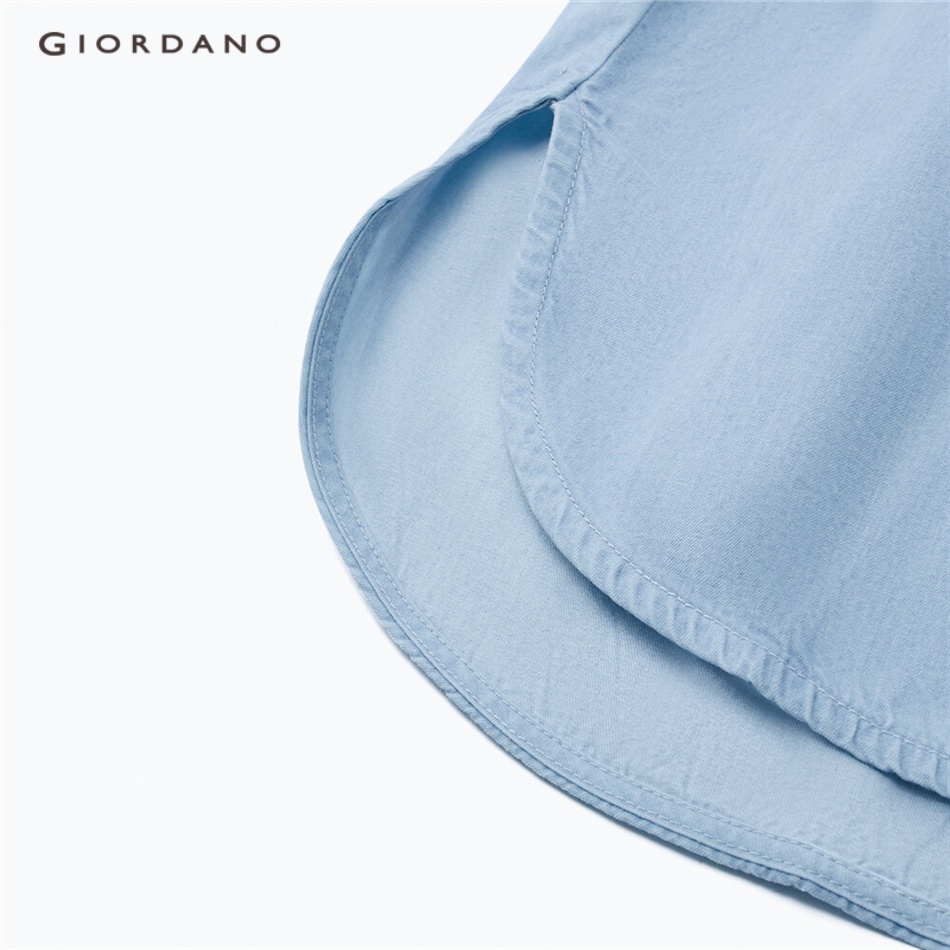 Áo sơ mi denim GIORDANO 05343106 dài tay 100% cotton viền cong cho nữ