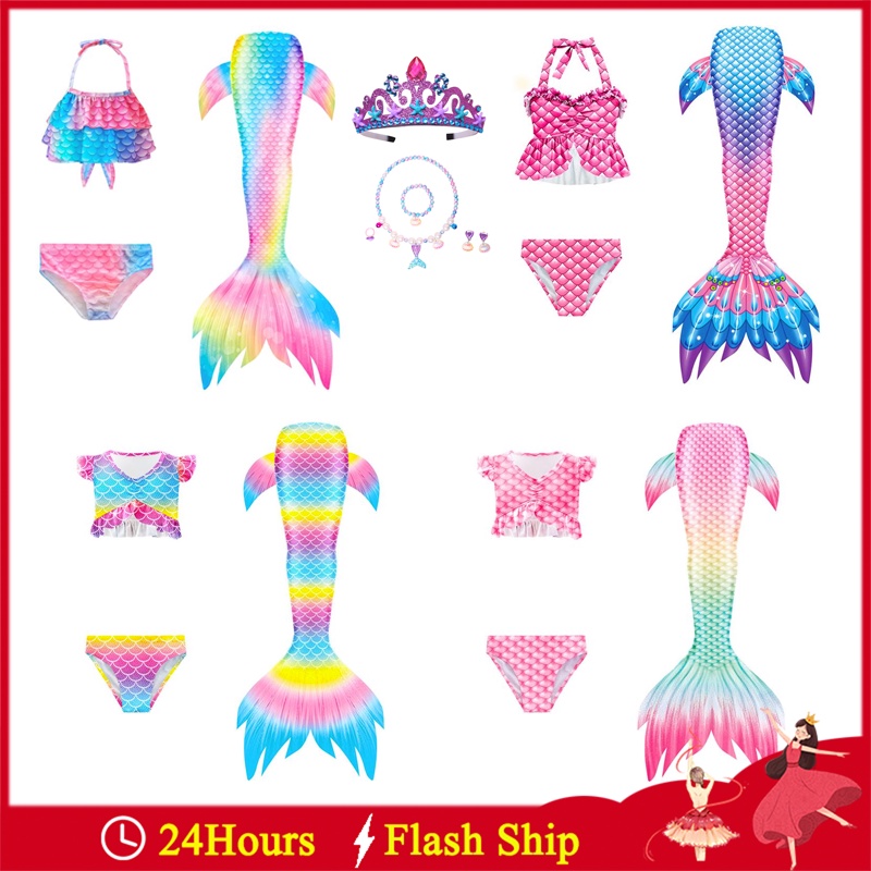 Bộ Bikini Nàng Tiên Cá Ariel 3 Món Với Vỏ Sò Đuôi Nàng Tiên Cá Xinh Xắn Cho Bé Gái Đi Biển 9 Màu
