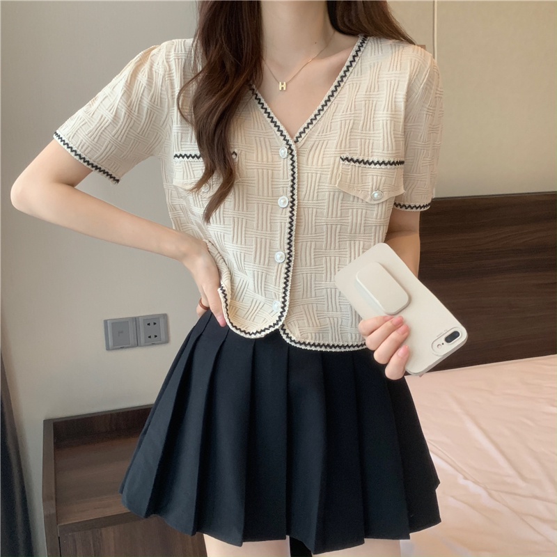 Áo Dệt Kim Tay Ngắn Thời Trang Mùa Hè Mới Cho Nữ