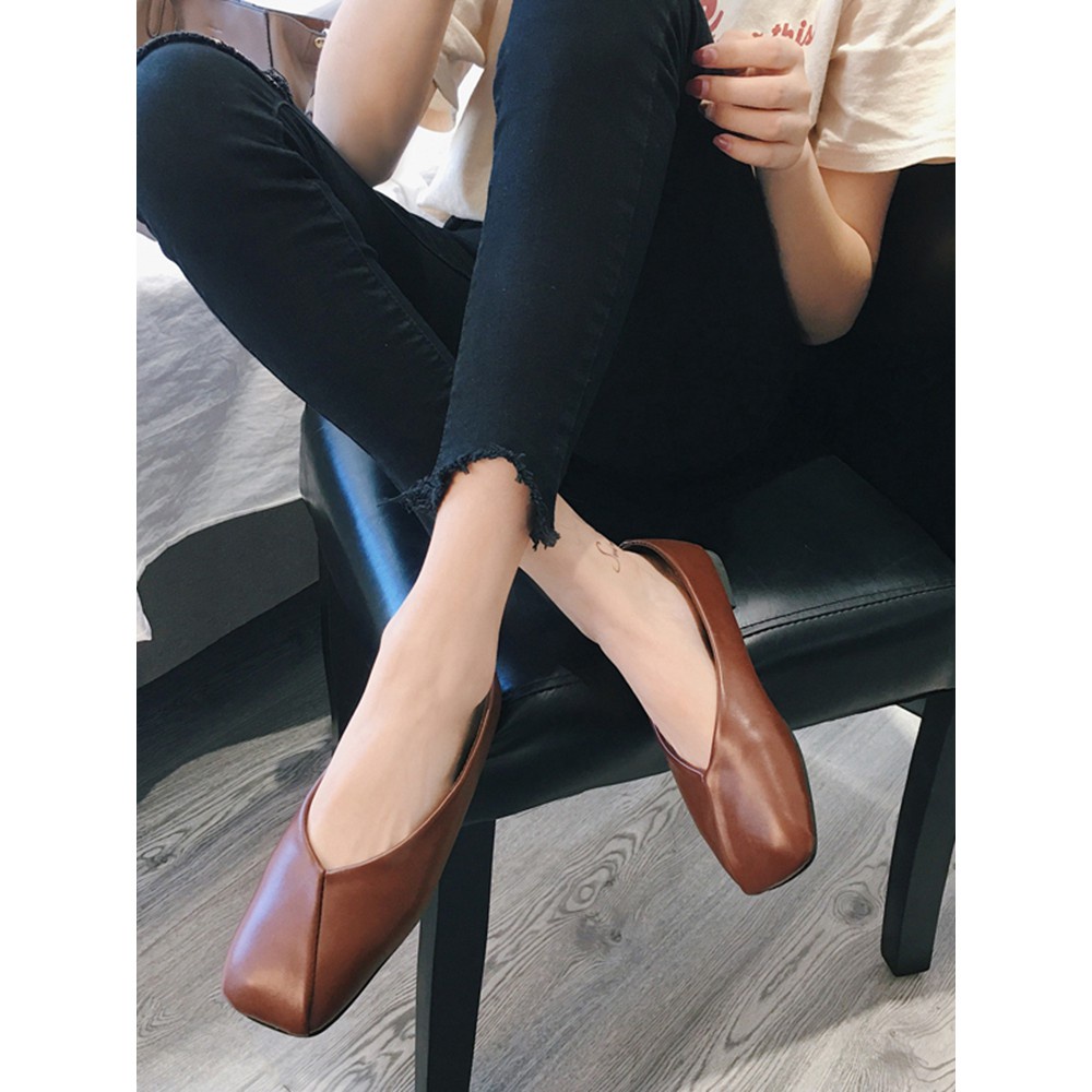 ORDER - Giày búp bê da mũi vuông basic Ulzzang (Có ảnh thật)