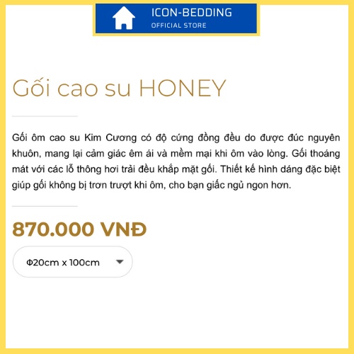 Gối Ôm Cao Su Thiên Nhiên Kim Cương  - Chính Hãng By Icon-Bedding
