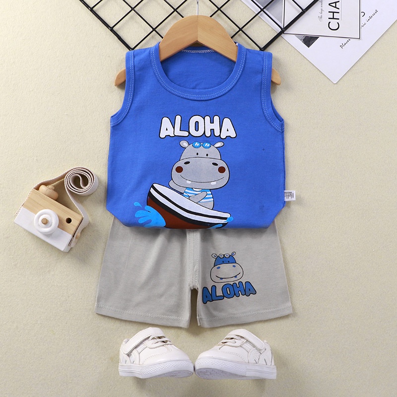 Set Áo Thun Sát Nách Và Quần Short Cotton Nguyên Chất Dễ Thương Cho Bé 73-130cm