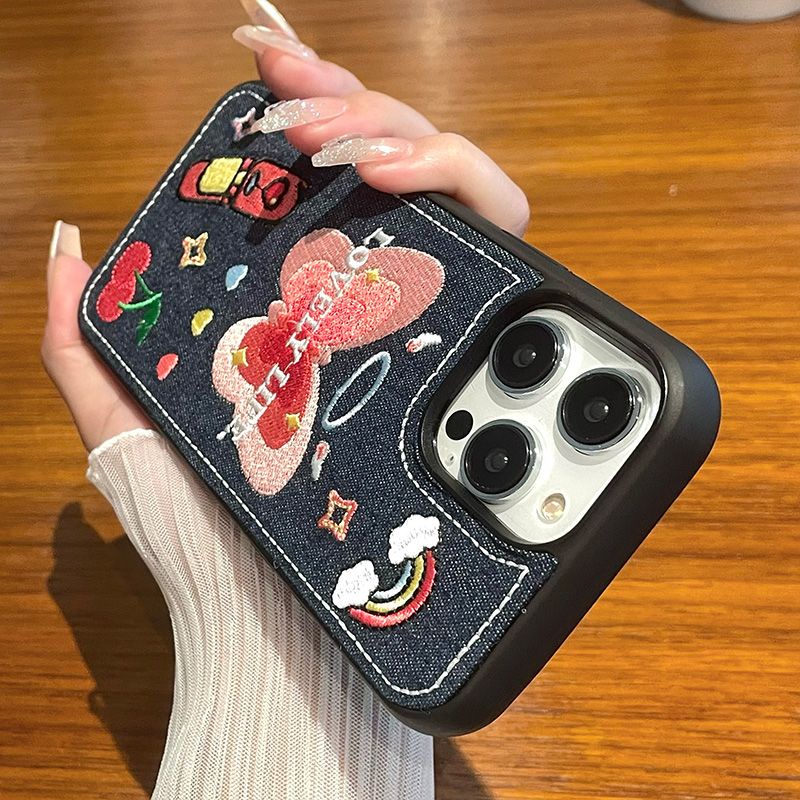 Ốp Điện Thoại Denim Thêu Họa Tiết Cho iPhone 11 11Promax 14 14Pro 14plus 14Promax caser 12 12Pro 12Promax X XR XS XSmax 13 13Pro 13Promax